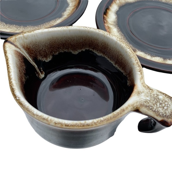 Pfaltzgraff Gourmet Brown Drip Creamer + Saucers - Picture 4 of 4